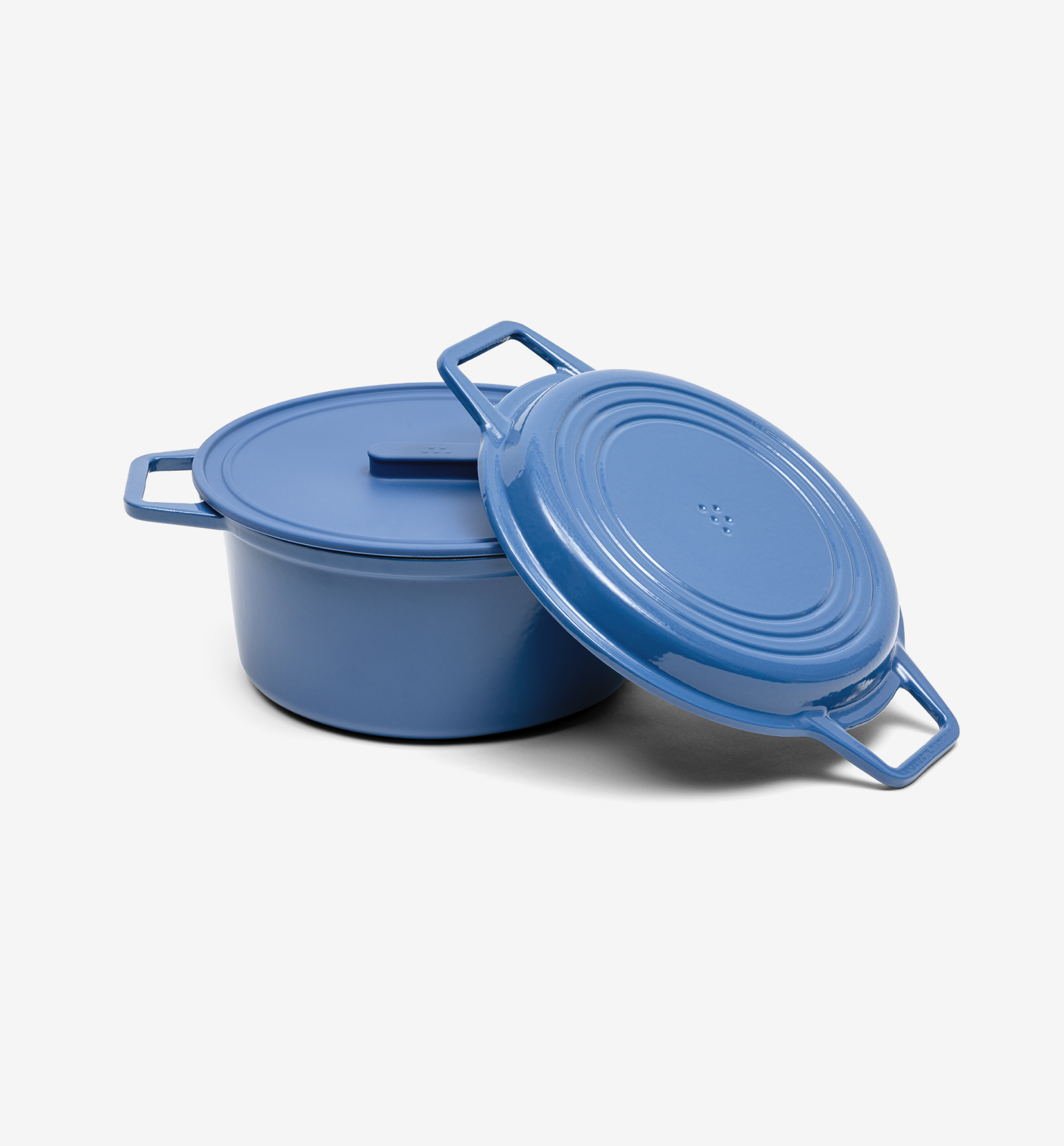 Blue enameled cast iron Dutch oven with lid, 5-quart round cocotte